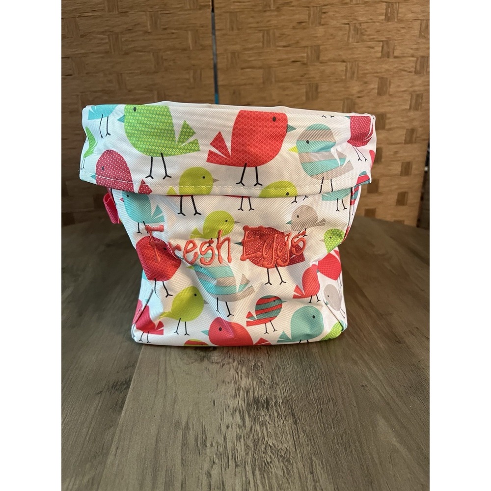 Thirty One Chicken Egg Basket Tote Colorful Chick Design "Fresh Eggs" Embroidery